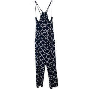 Crown & Ivy blue white striped nautical coastal stretch cropped jumpsuit L/XL